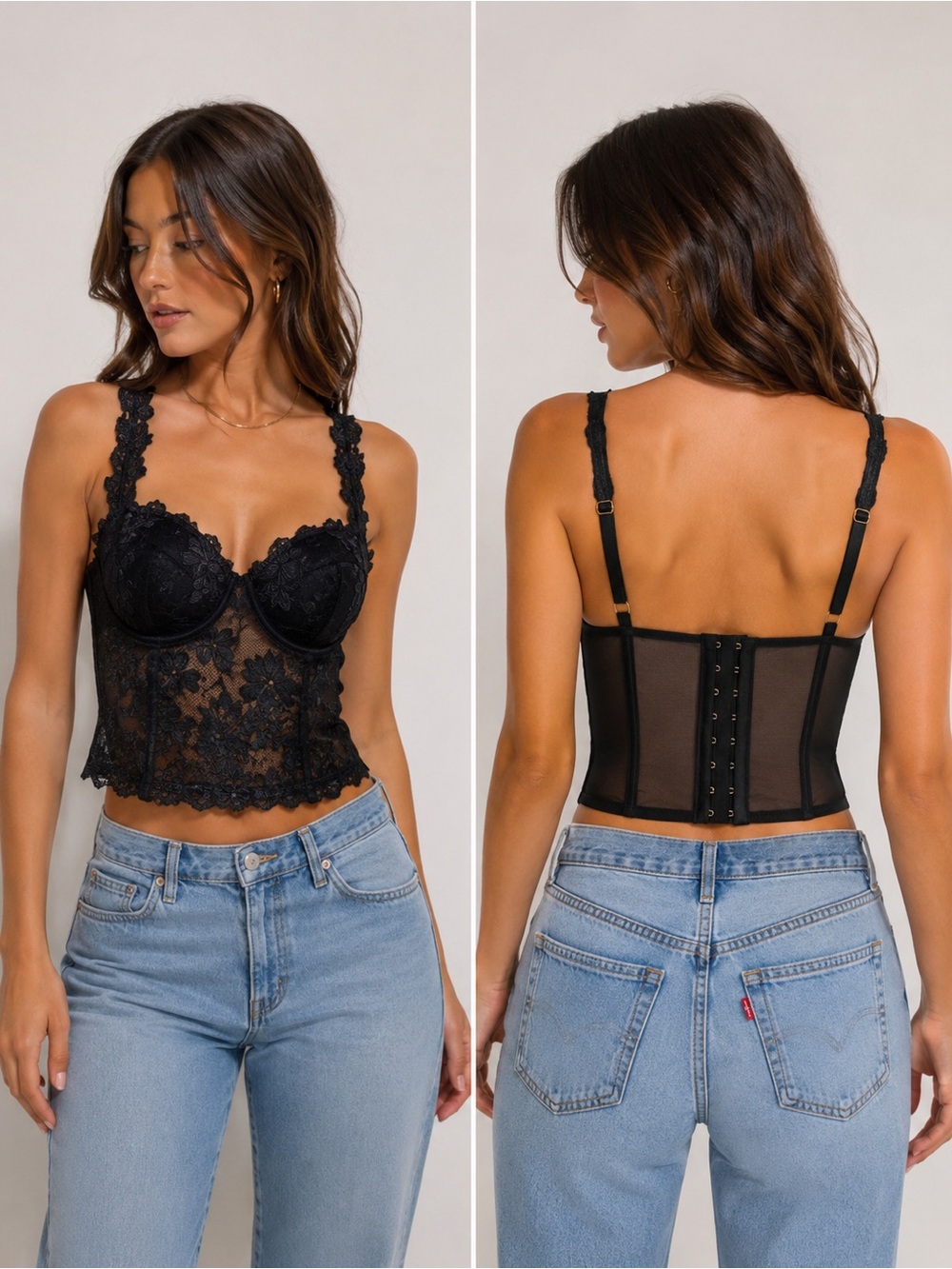 Victoria’s Secret Very Sexy Black Floral Lace Corset Bustier Top 32B